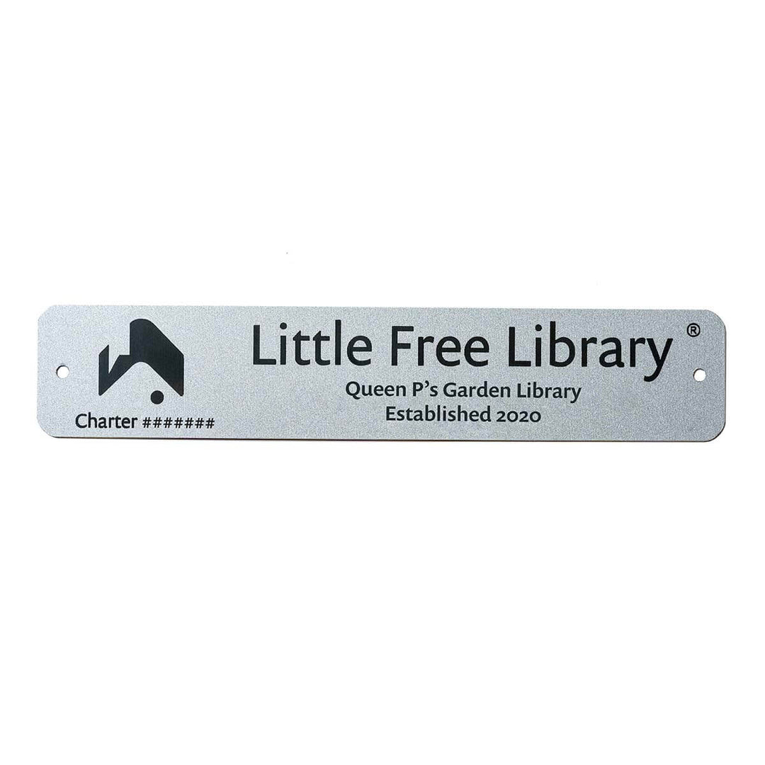 Little Free Library Custom Charter Sign, Two Lines: "Queen P's Garden Library, Established 2020"