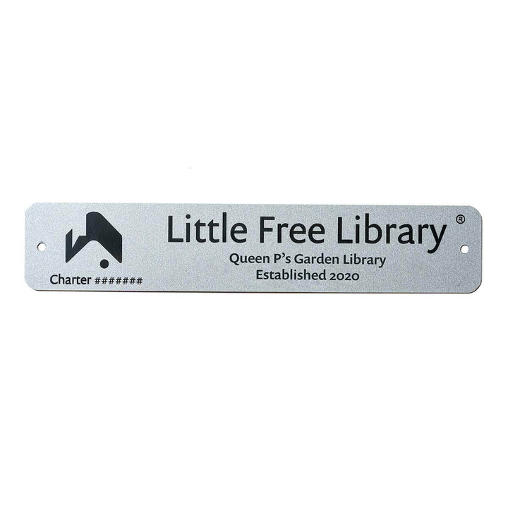 Little Free Library Custom Charter Sign, Two Lines: "Queen P's Garden Library, Established 2020"