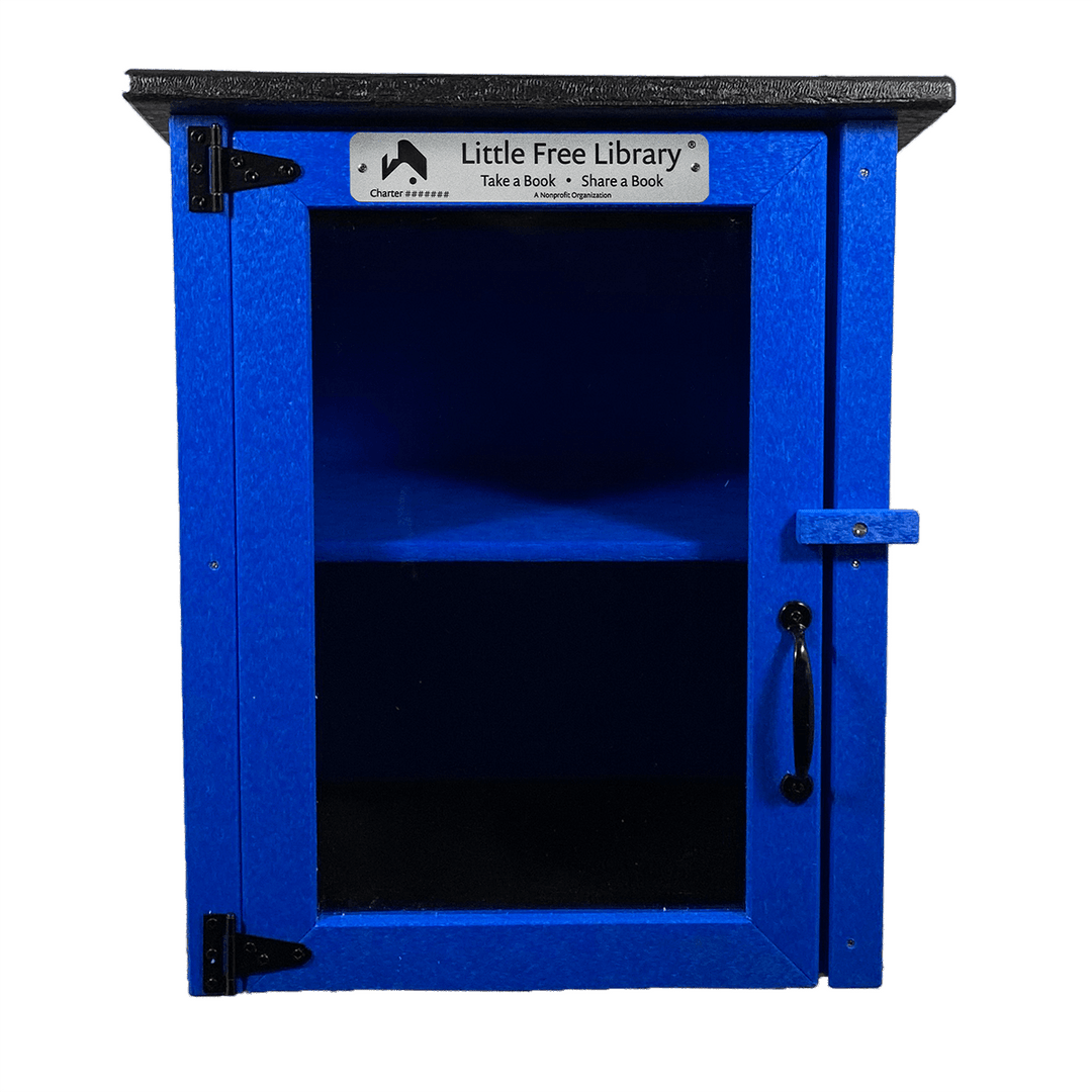 Empty Composite Two Story Blue Kit Little Free Library, Front View