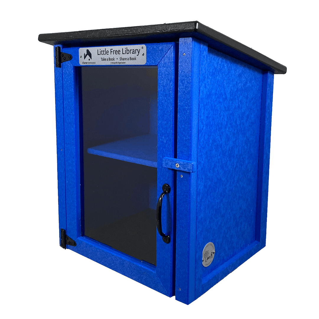Composite Two Story Blue Kit Little Free Library, Assembled with Shelf