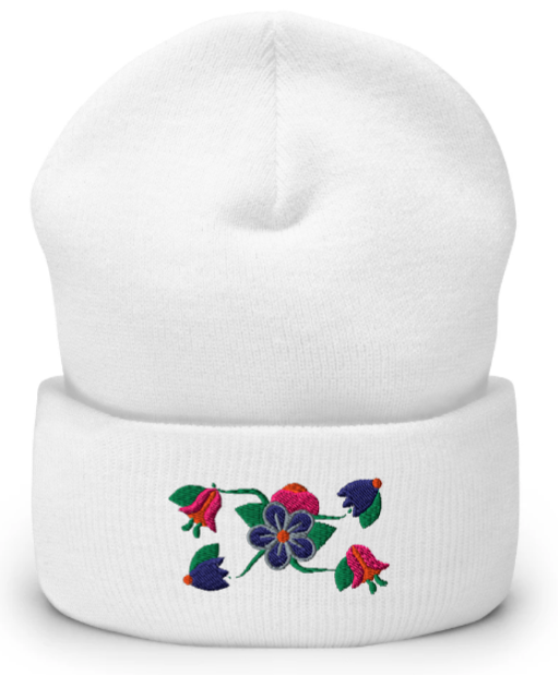 Floral-Embroidered Beanie