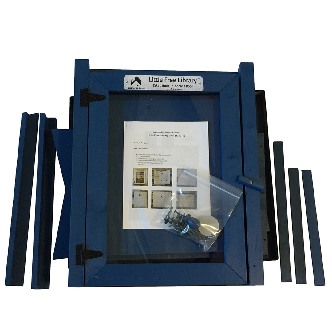 Two Story Shed Blue Kit Little Free Library, Unassembled