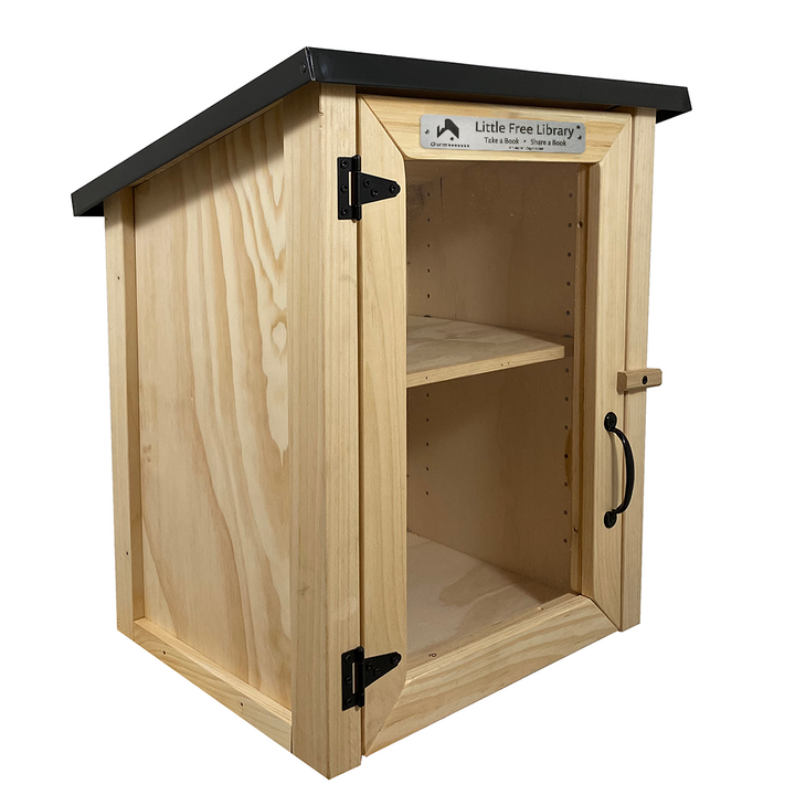 Two Story Shed Unfinished Little Free Library, Front and Side View